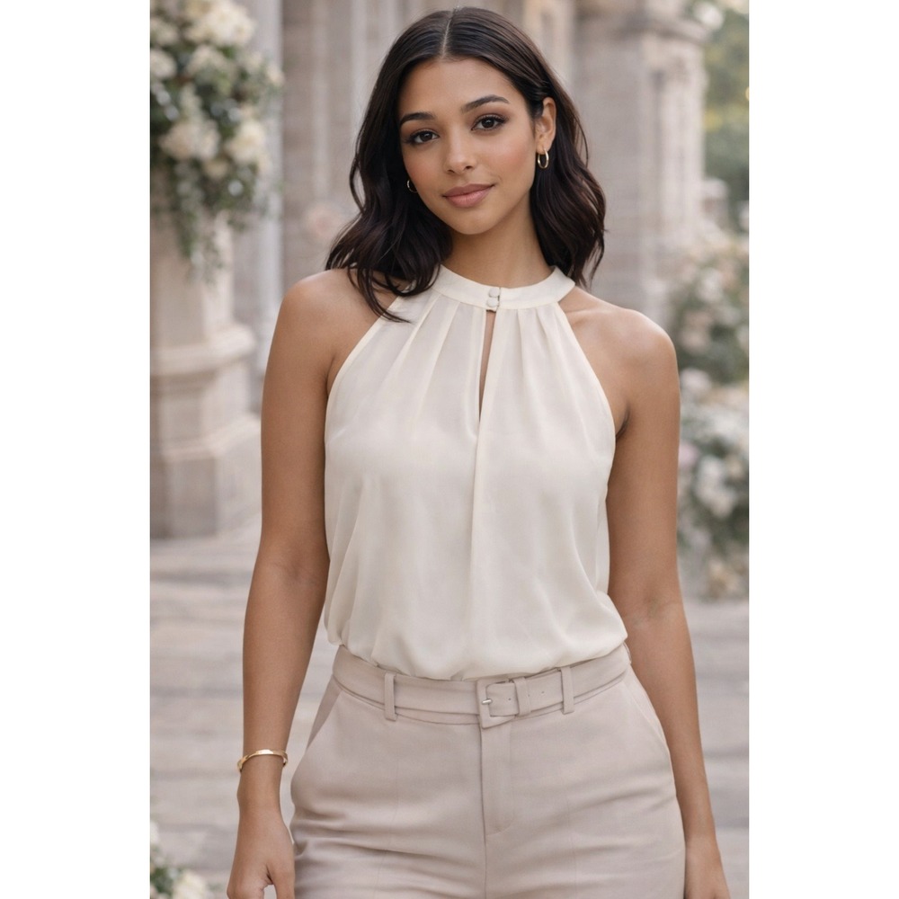 Naked‎ Zebra Romantic Sheer Halter Blouse Women's Small Ivory Sleeveless Top
